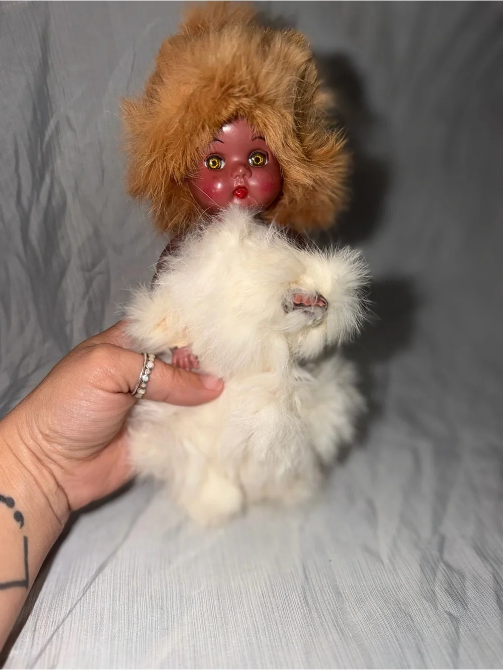 Canada Indian Eskimo Genuine Fur Leather Baby Doll Suede Outfit 8